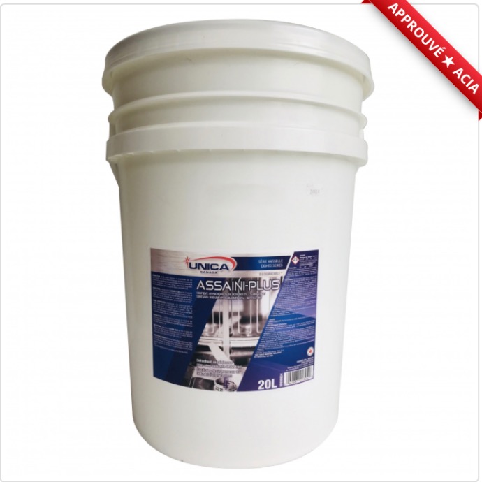 UNICA-NHL20 ''ASSAINI-PLUS'' DÉTACHANT ET ASSAINISSANT POUR LAVE-VAISSE COMMERCIAL 20L 