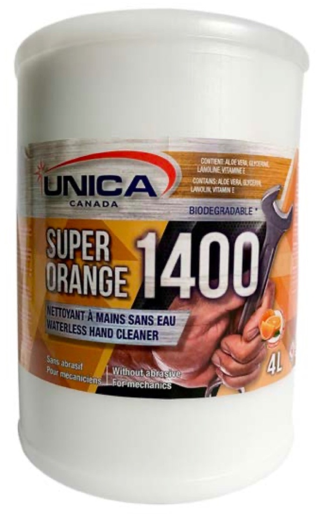 UNICA-S1404J ''SUPER ORANGE 1400'' NETTOYANT À MAINS SANS ABRASIF *JUG* 4L 