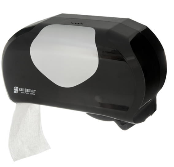 SJ-R3670BKSS DISTRIBUTEUR DE PAPIER HYGIÉNIQUE DOUBLE POUR PETIT ROULEAU NOIR ET INOX