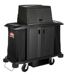 [059T19] RUBBERMAID-FG9T1900BLA  CHARIOT HOTEL NOIR AVEC CAPOT ET PORTES